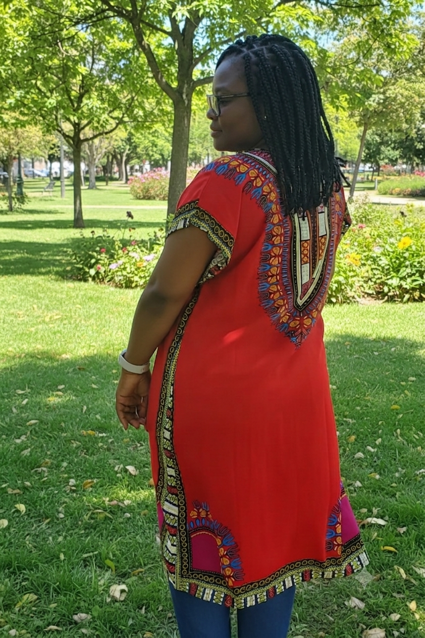 TÚNICA VESTIDO ÉTNICO DASHIKI - VERMELHO VIBRANTE