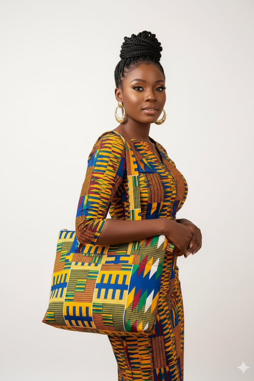 MALA AFRICANA ZURI — TECIDO KENTE AUTÊNTICO