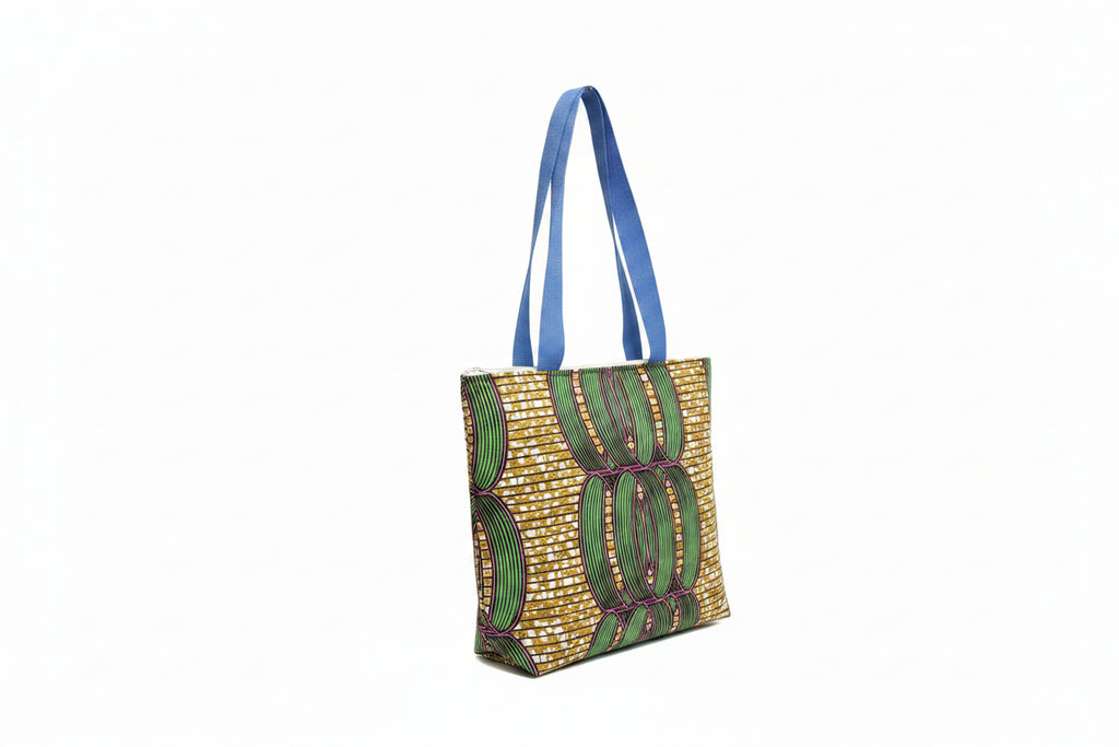 BOLSA TOTE DUPLA FACE ARTESANAL – ESTAMPA ÉTNICA VERDE & GATO FASHION