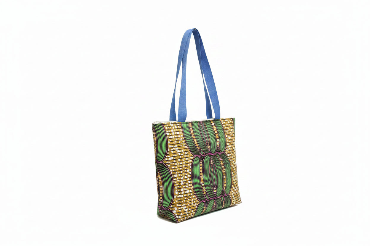 BOLSA TOTE DUPLA FACE ARTESANAL – ESTAMPA ÉTNICA VERDE & GATO FASHION