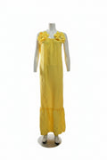 VESTIDO LONGO SOLARE COM APLICAÇÃO FLORAL E BABADO – AMARELO