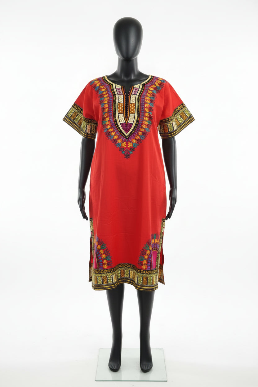 TÚNICA VESTIDO ÉTNICO DASHIKI - VERMELHO VIBRANTE