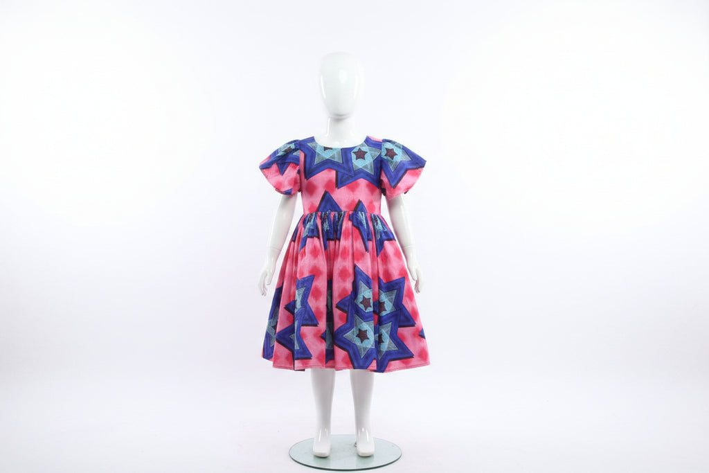 VESTIDO INFANTIL AFRICANO MANGAS BUFANTES ESTAMPA ESTRELAS