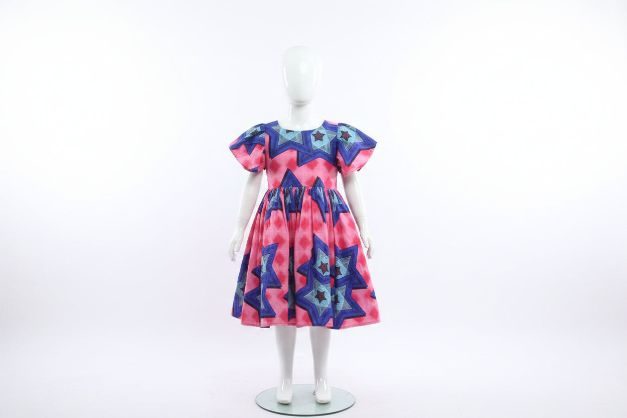 VESTIDO INFANTIL AFRICANO MANGAS BUFANTES ESTAMPA ESTRELAS