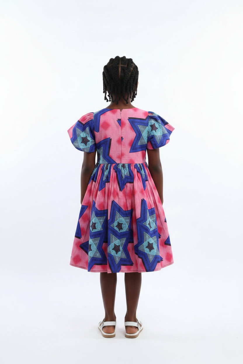 VESTIDO INFANTIL AFRICANO MANGAS BUFANTES ESTAMPA ESTRELAS
