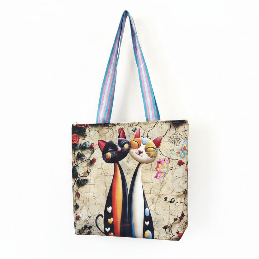BOLSA TOTE DUPLA FACE – ESTAMPA FLORAL AFRICANA & GATOS