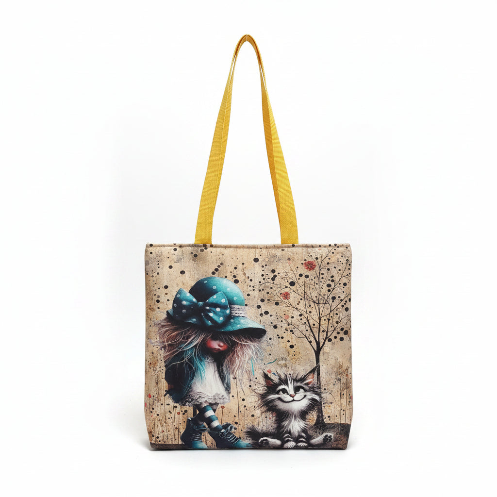 BOLSA TOTE DUPLA FACE ARTESANAL – ESTAMPA ÉTNICA AFRICANA & GATO FASHIONISTA