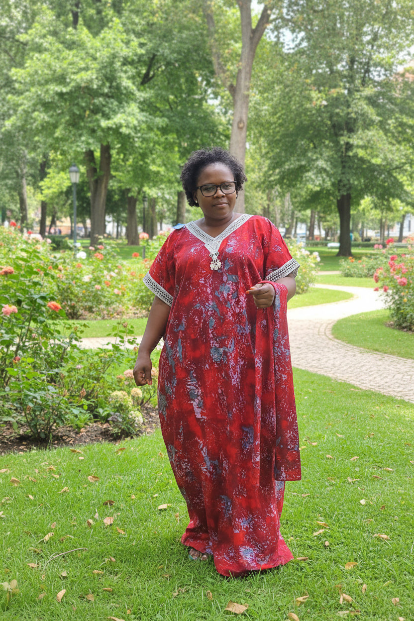 VESTIDO LONGO CAFTAN COM DETALHES EM RENDA – AZUL | TINTO | ROXO