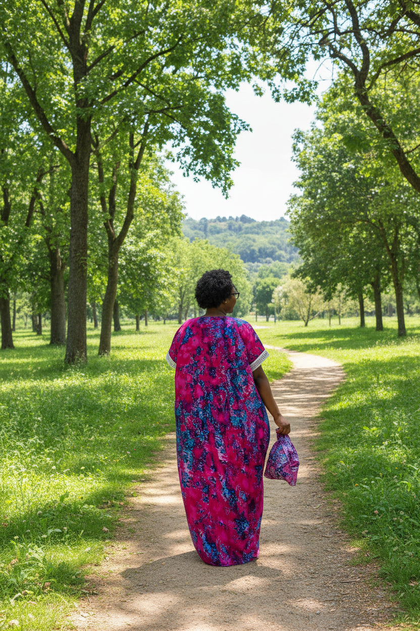 VESTIDO LONGO CAFTAN COM DETALHES EM RENDA – AZUL | TINTO | ROXO