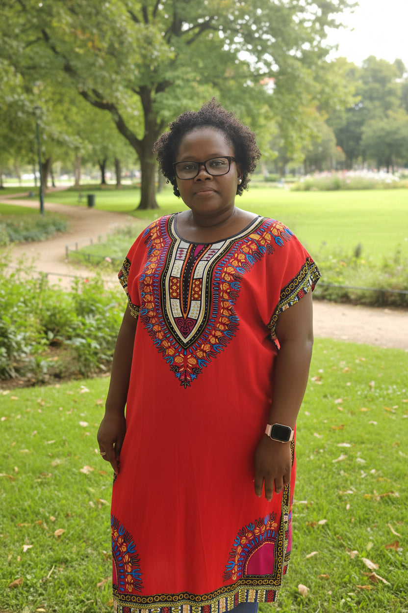 TÚNICA VESTIDO ÉTNICO DASHIKI - VERMELHO VIBRANTE