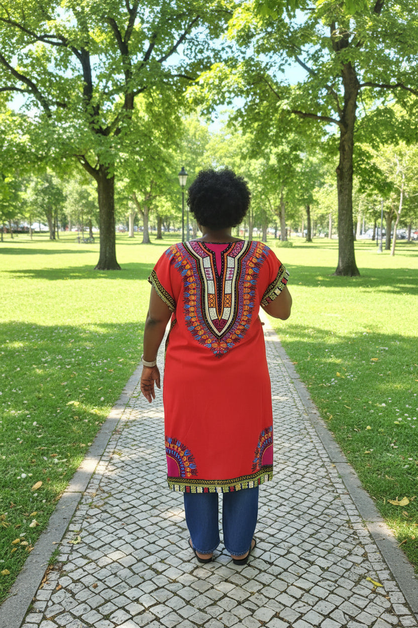 TÚNICA VESTIDO ÉTNICO DASHIKI - VERMELHO VIBRANTE